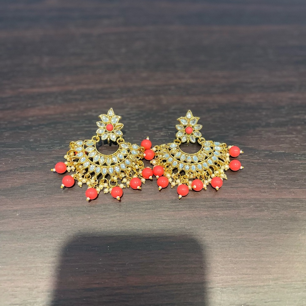 Gold and Red Chandelier Earrings
